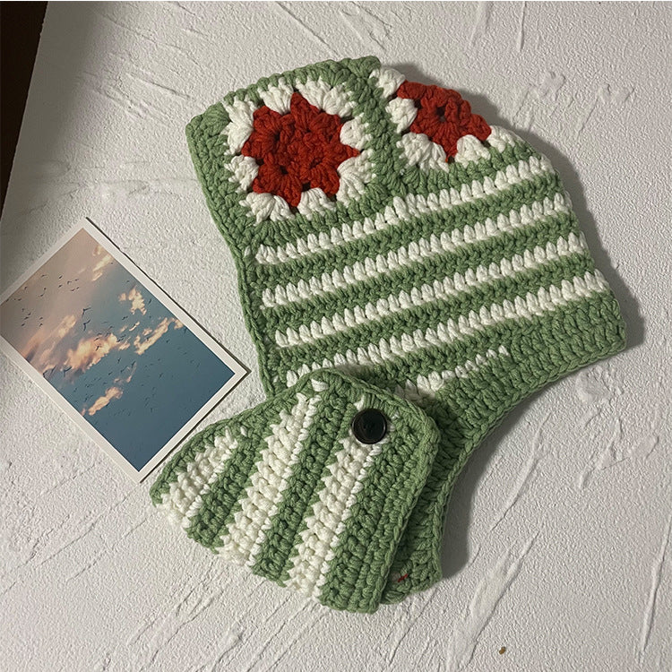 Ladies Fashion Floral Striped Knit Sweater Hat