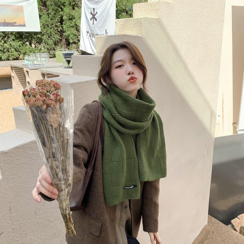 Women's Fashion All-match Wool Square Cross Cute Girl Scarf