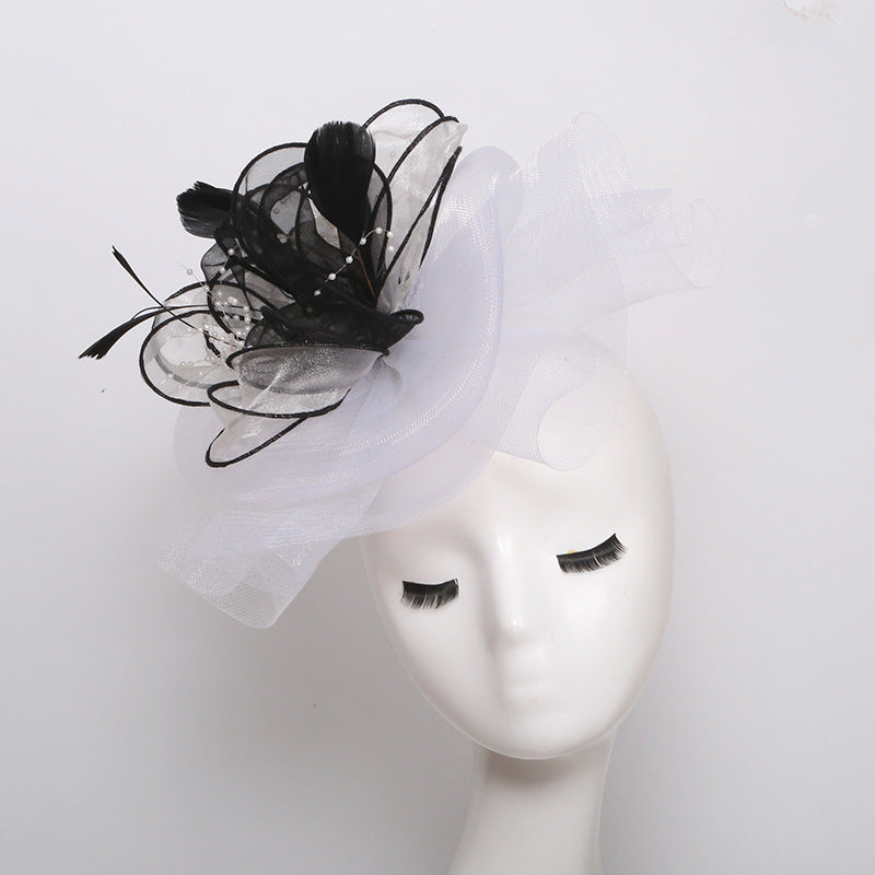 Detachable Head Floral Organza Rolled Edge Embroidered Brimmed Hat Vintage