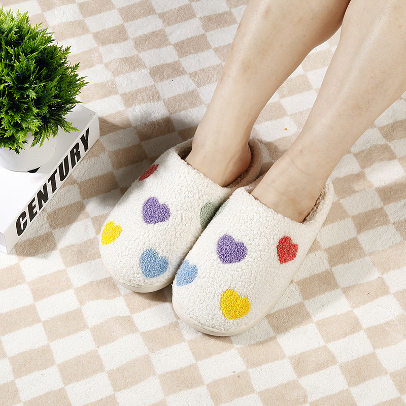New Home Colorful Small Heart Warm Winter Cotton Slippers Men And Women Thick Bottom Non-slip