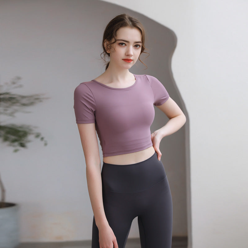 Tight Top With Chest Pad Beauty Back Breathable Yoga Clothes Short Sleeve