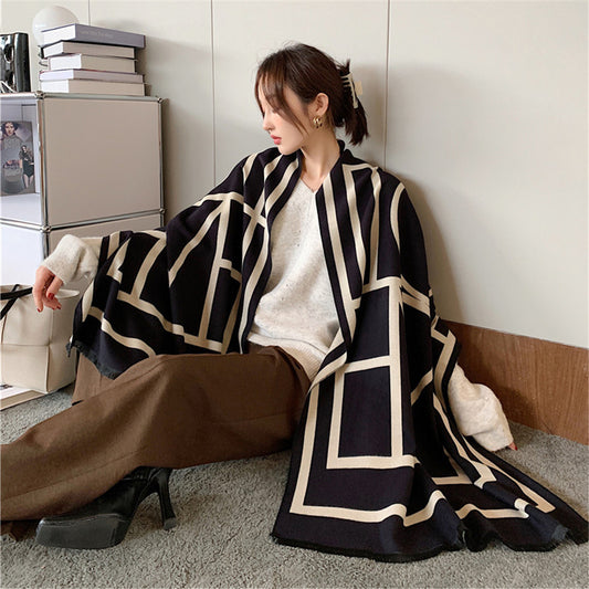 All-matching Thickened Double-sided Student Scarf Dual-purpose Tassel Shawl