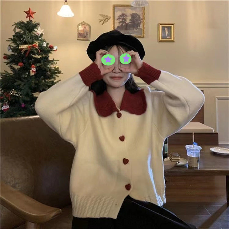 Women's Small Solid Color Doll Collar Sweater