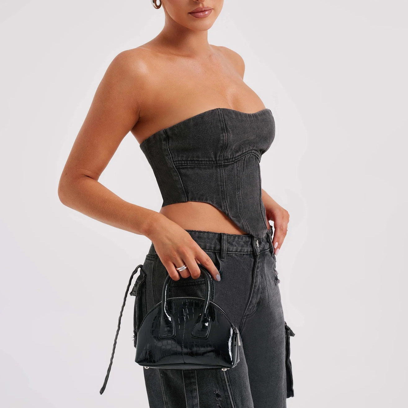 Kvindedragt Lav Talje Tredimensionel Tube Top Og Lomme Syning Jeansbukser