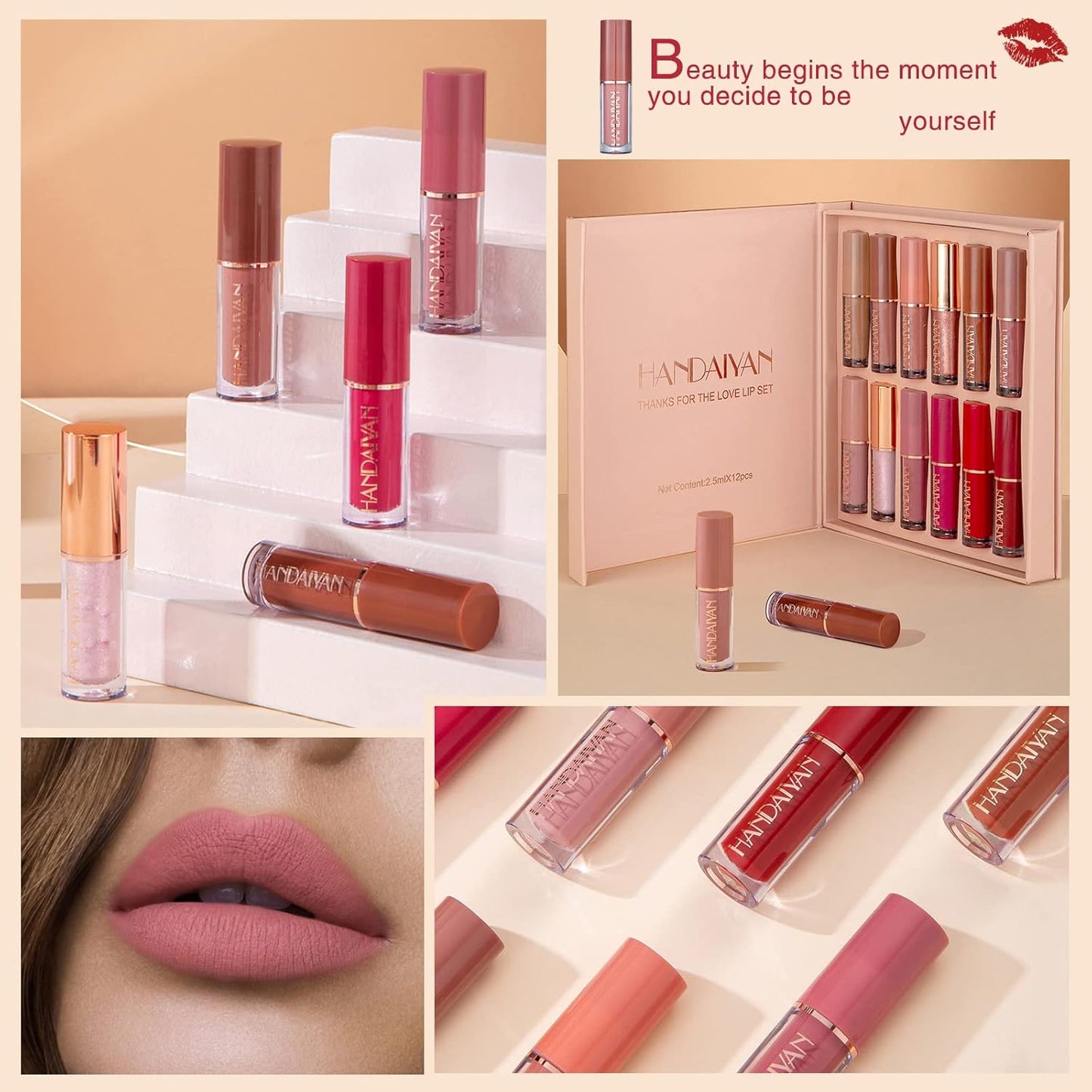 12 Piezas Pintalabios Permanente Liquido, Labiales Mate De Larga Duracion, Rojo Gloss, Barra De Labios Impermeable, Lipstick Set Kit Maquillaje, Para Mujeres Regalo San Valentín Cumpleaño