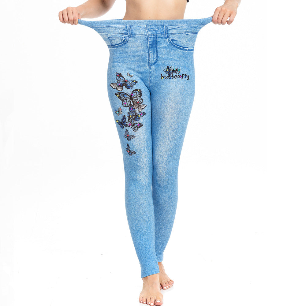 Womens Sexy Tummy-Control Butt-Lifting Butterfly-Print Leggings