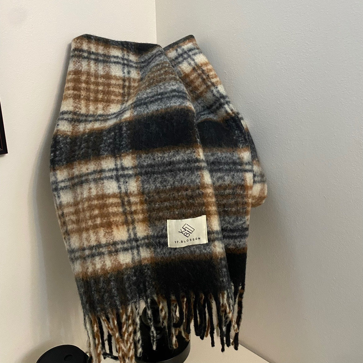 Rainbow-grid Womens Mohair Thermal Snood Long Style