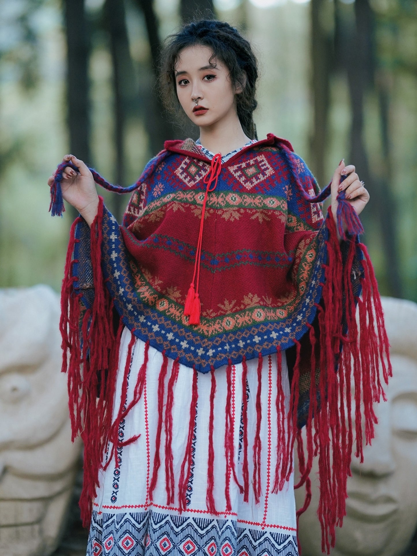 Hooded Top With Warm Shawl