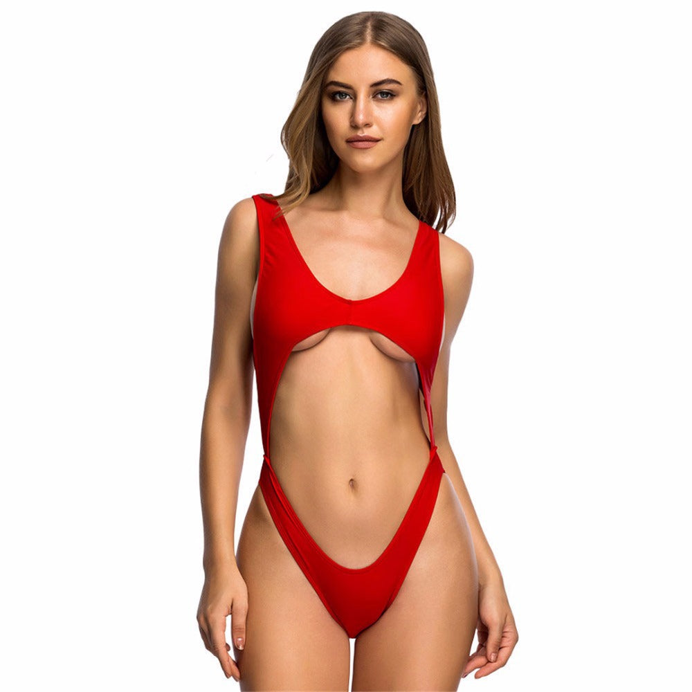 Fashion Solid Color Back Cutout Sling Swimsuit Set