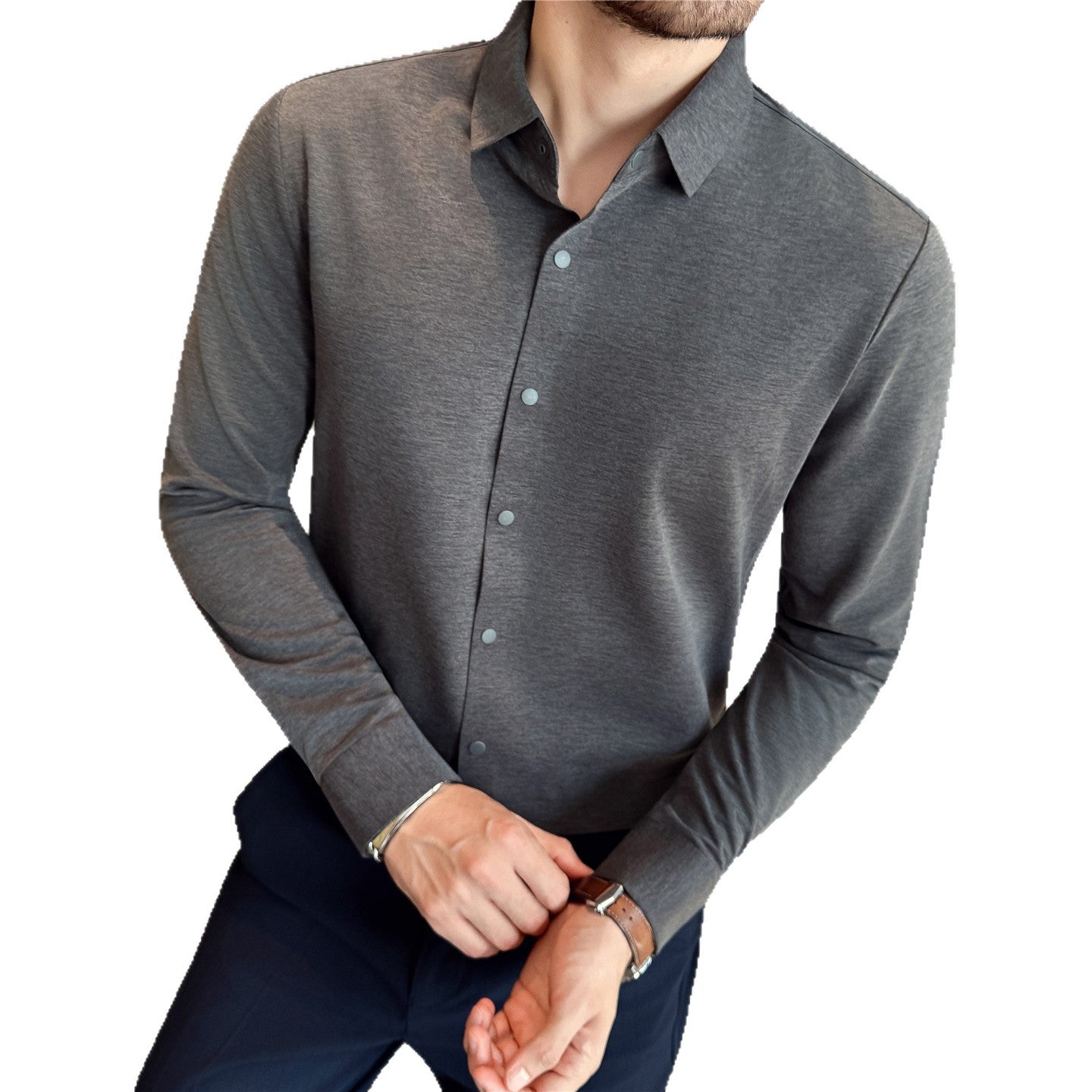 Thickened Mens Seamless Stretch Four-Button Shirt