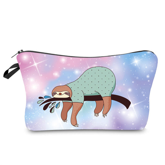 Digital Printing Waterproof Cosmetic Bag Glitter Sloth Pattern Clutch Bag Ladies Multifunctional Travel Storage Bag