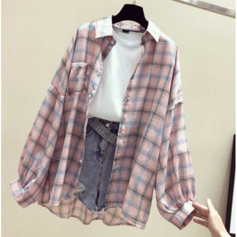 Womens Creative Casual Loose Plaid Shirt