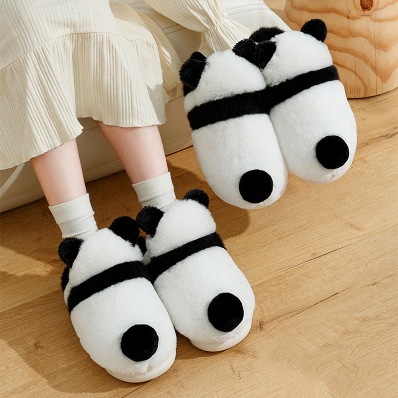 Søde Panda Sko Vinter Plys Hjemmesko Kvinder Varme Tegneserie Haven Hjemmesko Indendørs Tyk Sål Fodtøj Skridsikre Fluffy Hjemmesko