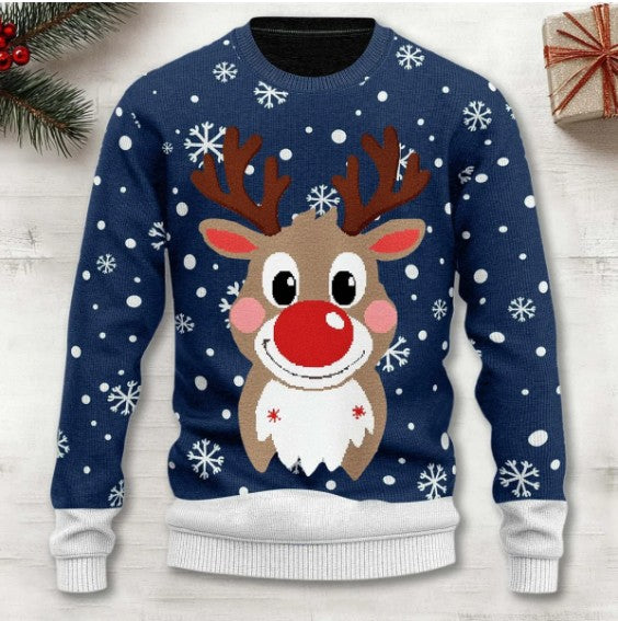 3D Digital Printing Series Thick Needle Pull Strip Crew Neck Pullover Sweatshirt