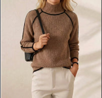 Womens High-neck Pullover Chunky-knit Jacquard Sweater
