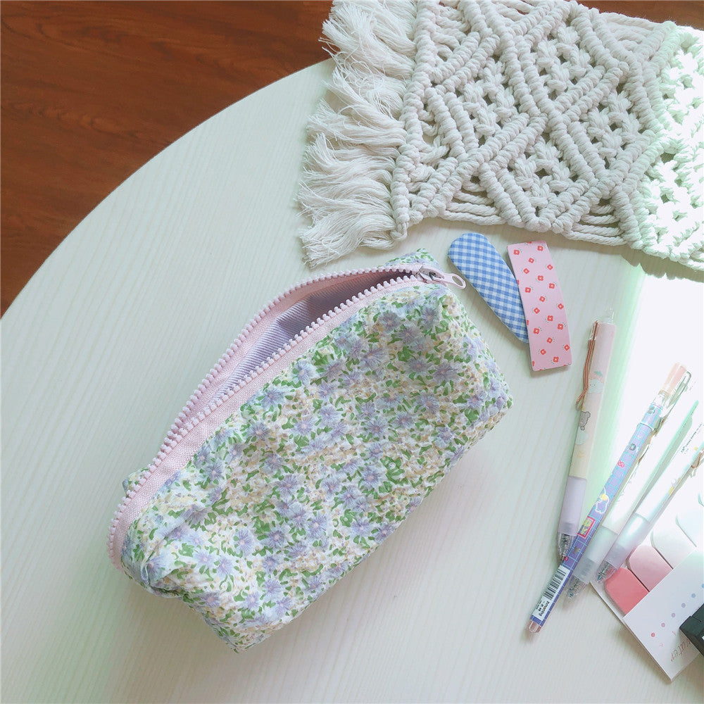 Cream Light Purple Salt Floral Pen Bag
