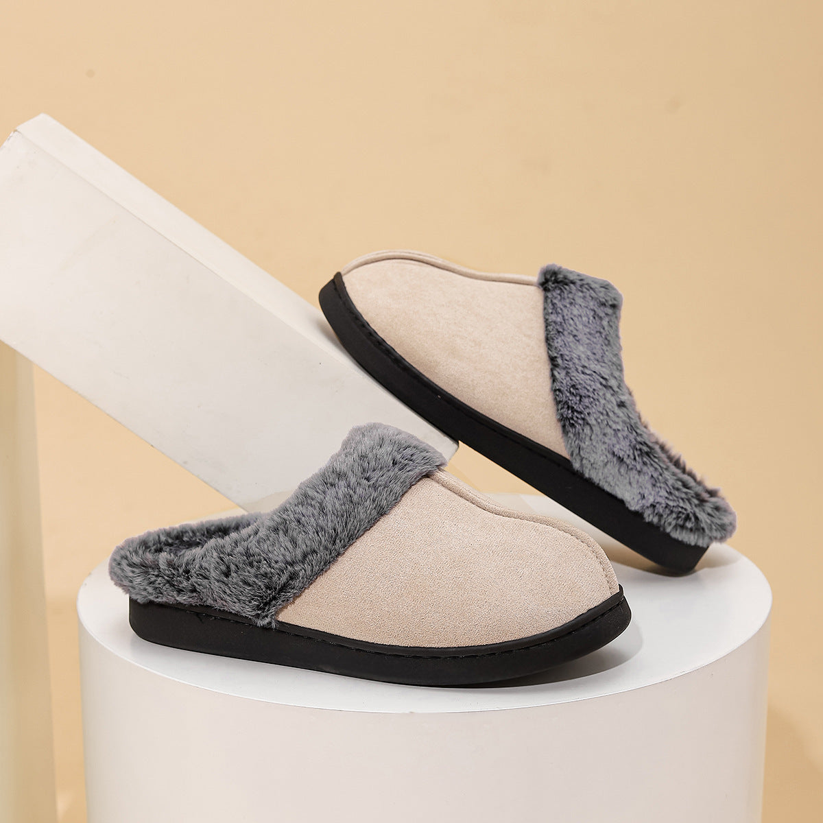 Fleece-lined Warm Cotton Slippers For Home Use