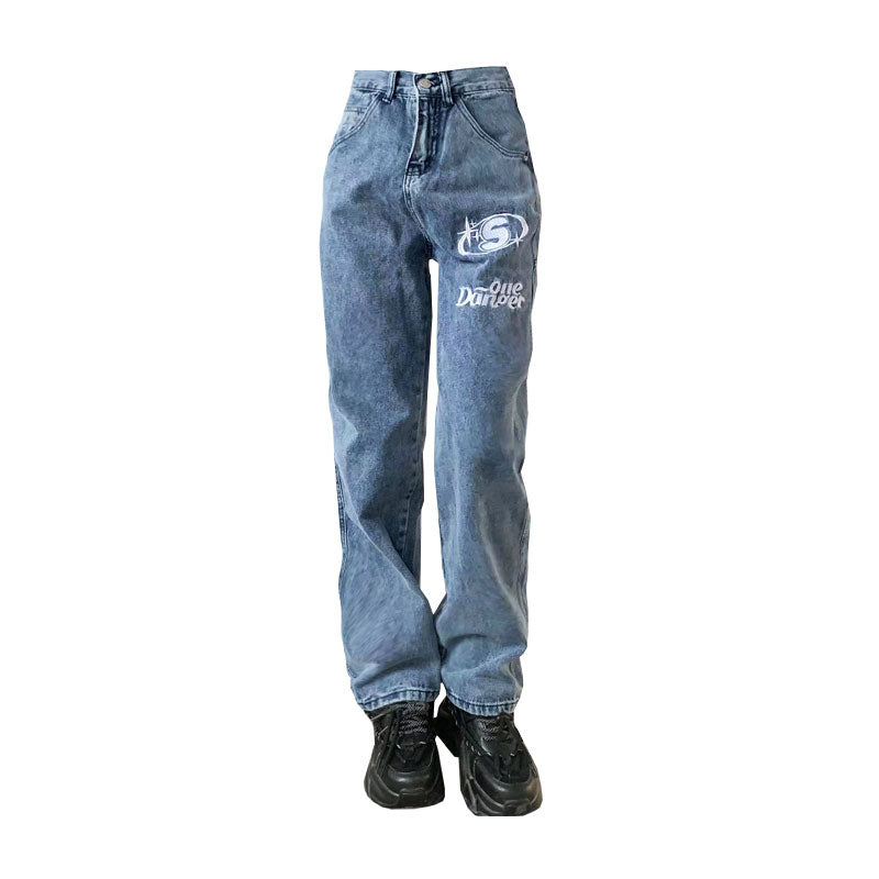 Vintage sommerfugl klistret stofbroderi jeans lige ben vidde bukser