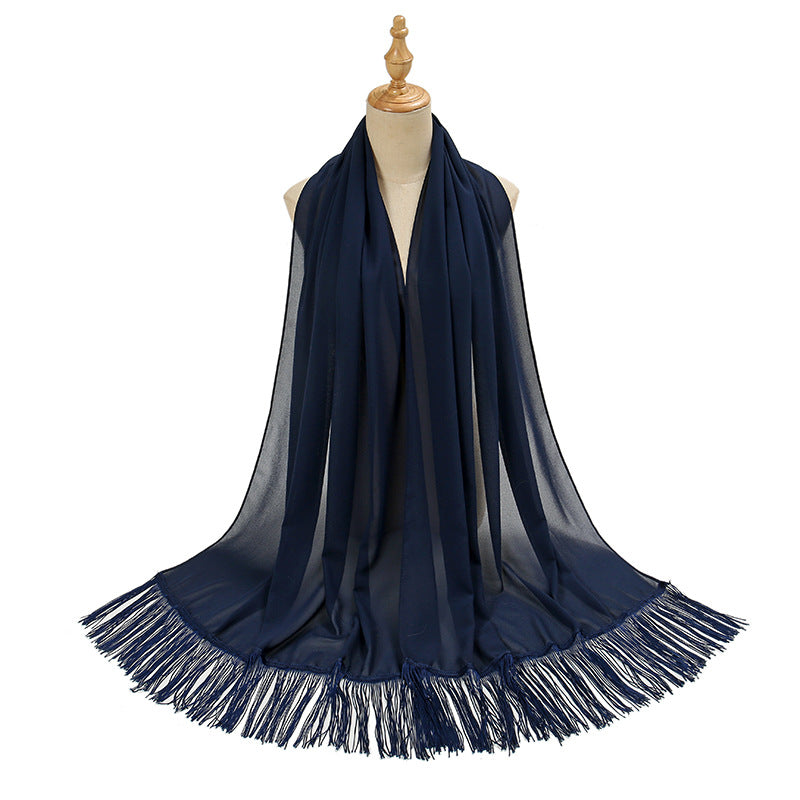 Pearl Chiffon Bubble Towel Long Fringe Decorative Scarf