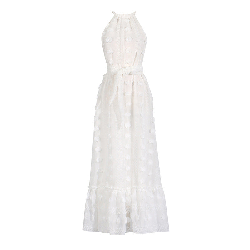 Round Neck Halter Three-dimensional Flower Cake Dress
