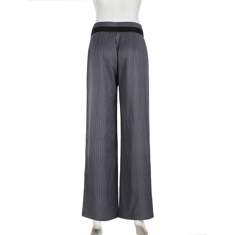 Contrast Color Waist Loose Pinstripe Straight-leg Pants