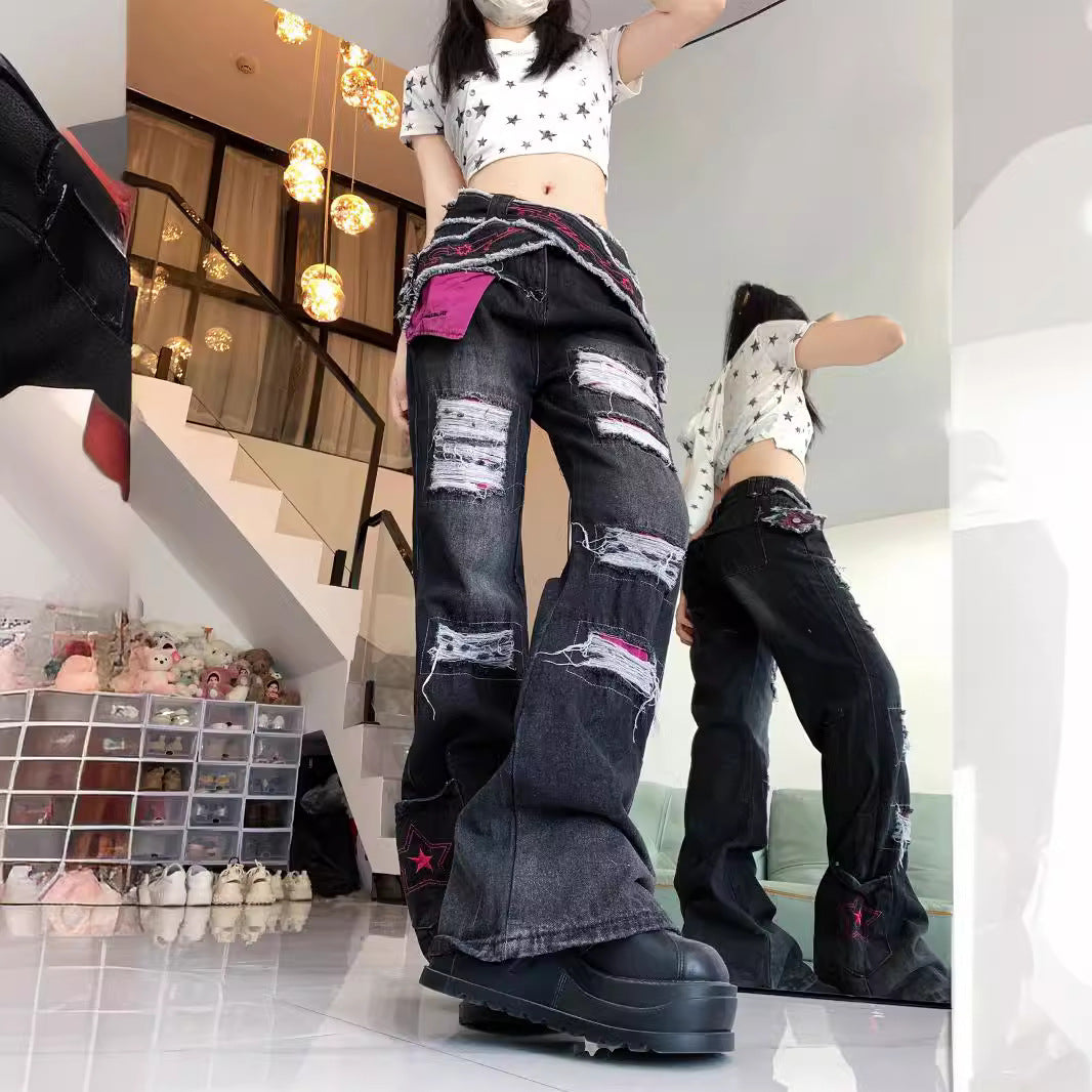 Ripped Flared Cowboybukser i High-Street-stil med Sleazy Chic Vibe