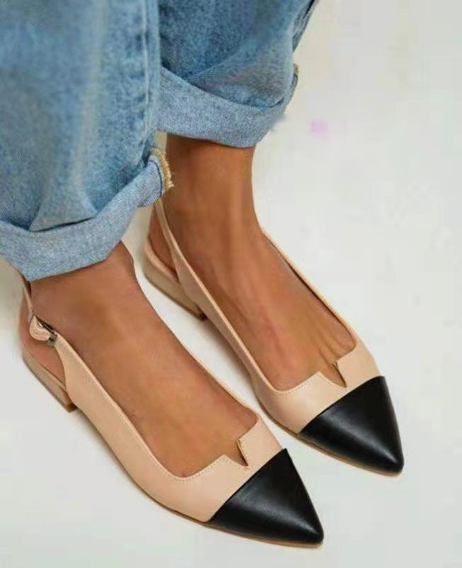 Spring Summer New Women's Shoes Pointed Flat Bottom Pumps Color Matching Low Heel Shoes