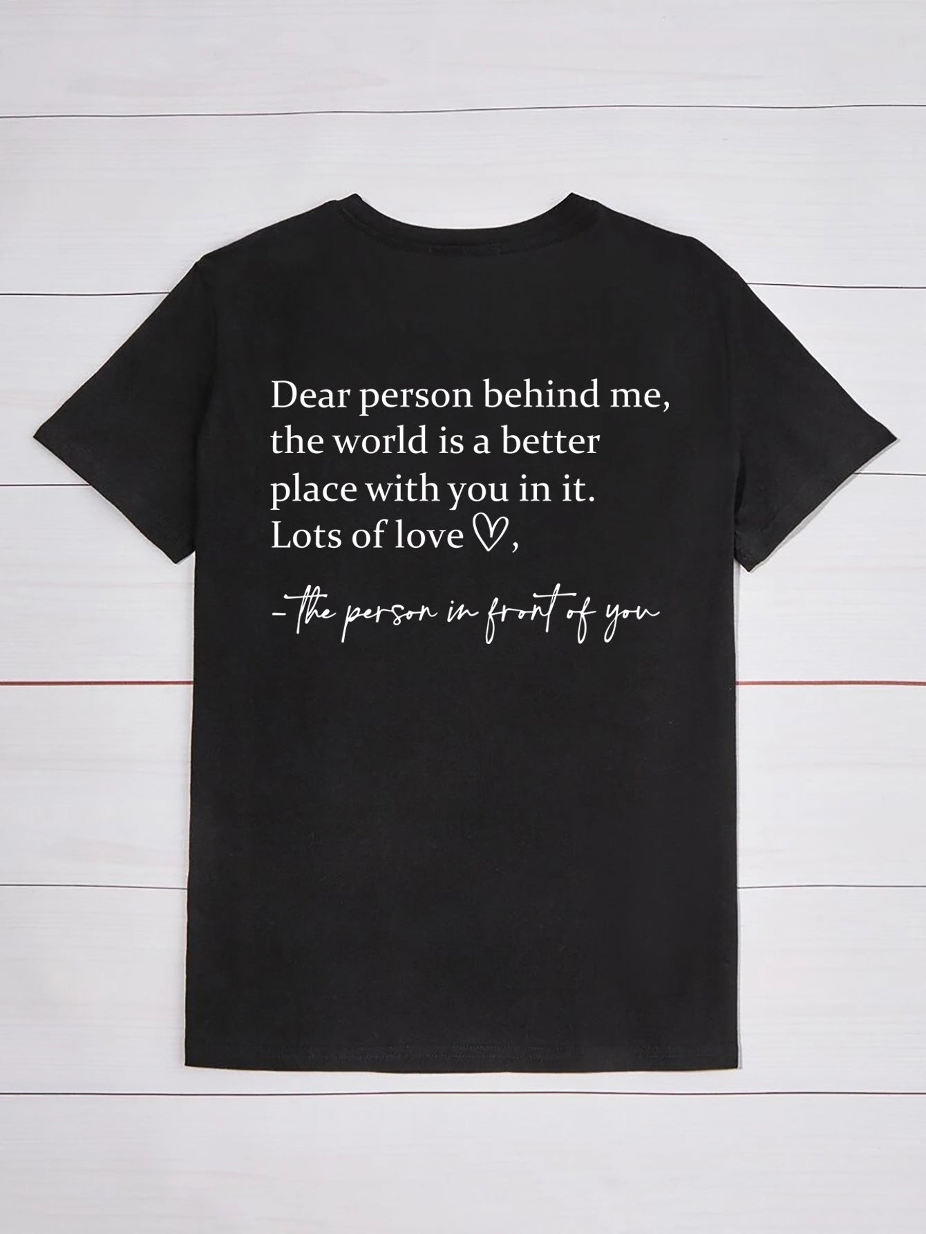 Round Neck Slogan Printed Short Sleeved T-shirt