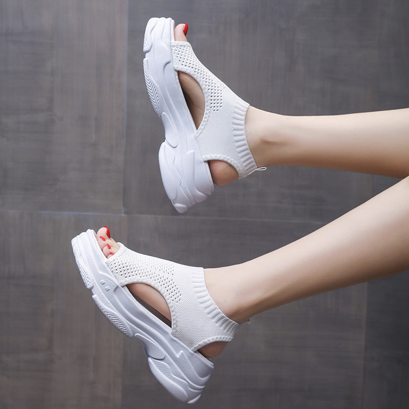 Thick-soled Leg-shaping Knitted Latest Trendy Style Sports Platform Not Tired Feet Comfortable Sandals