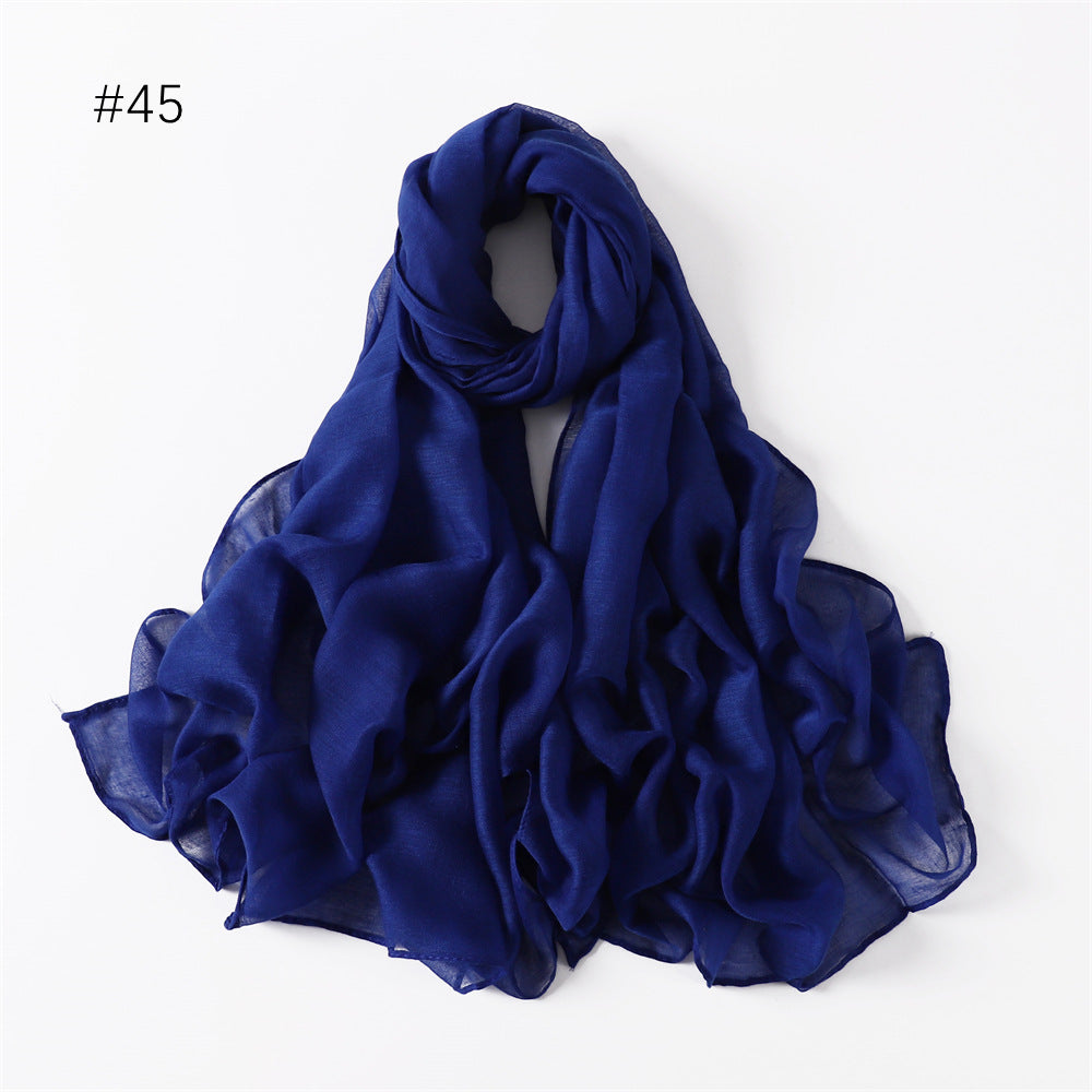 Classic Women's Pure Color Tulle Cotton And Linen Breathable Thin Scarf Silk