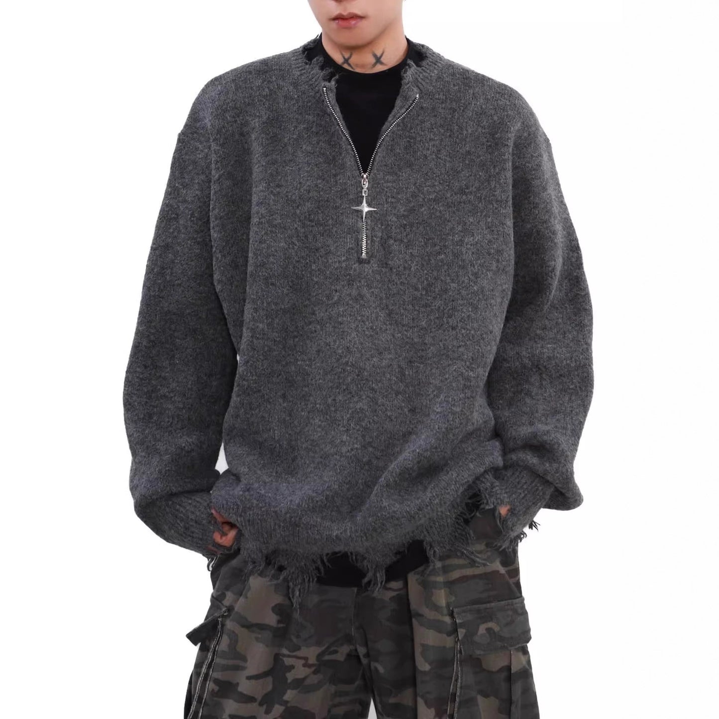 American-style Vintage Half-zip Sweater For Men