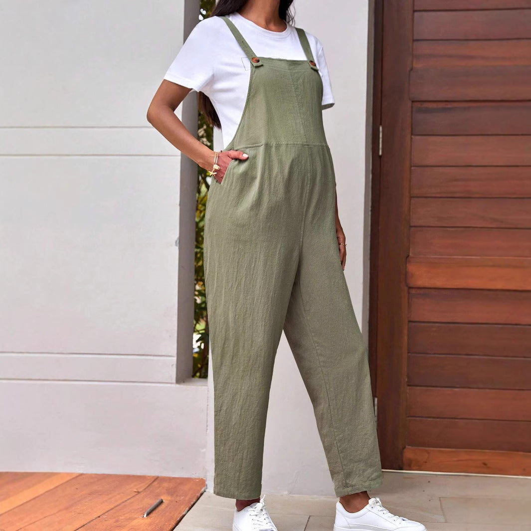 Casual Pocket Maternity Pants Adjustable Waist Loose-fitting Overalls
