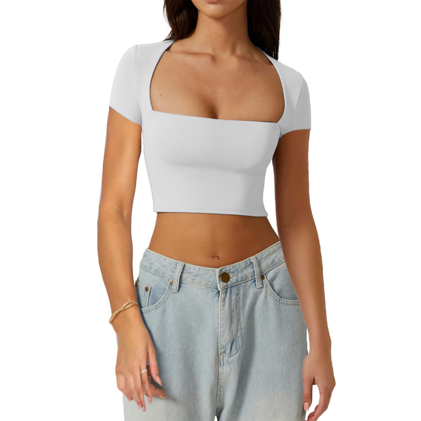 Slimming Base Top With A Square Neckline And A Cropped Design