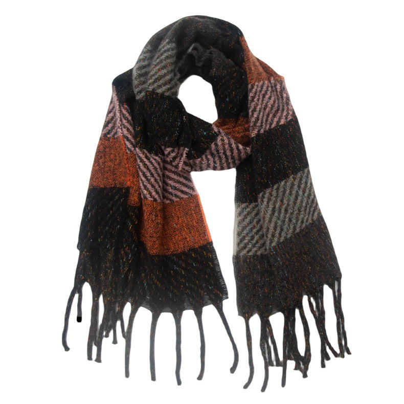 European And American Men's Women's Neck Warmer Striped Tassel Scarf