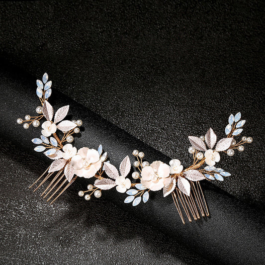 Headpiece Gold Leaf Hair Comb Accessory Pearl