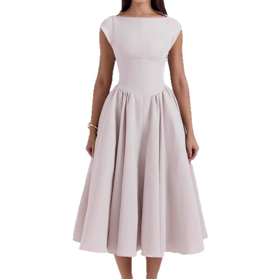Backless Crew-neck Sleeveless Tank Dress Womens Midi Dress
