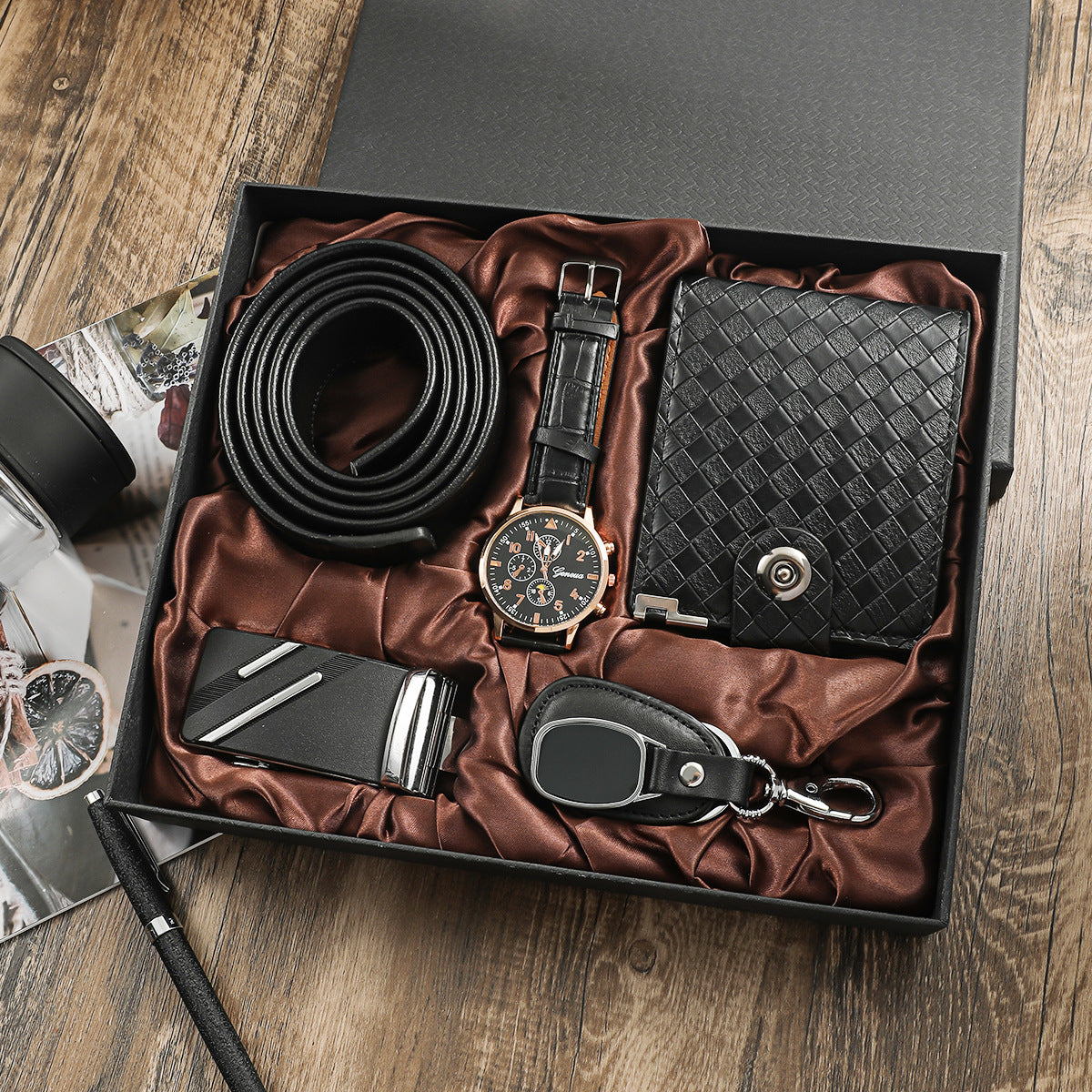 Mens Watch Wallet Belt And Keychain Set