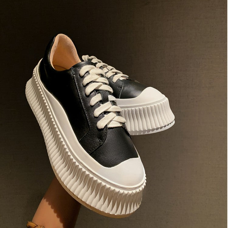 Casual Thick-soled Round Toe Lace-up Sneakers Biscuit Shoes