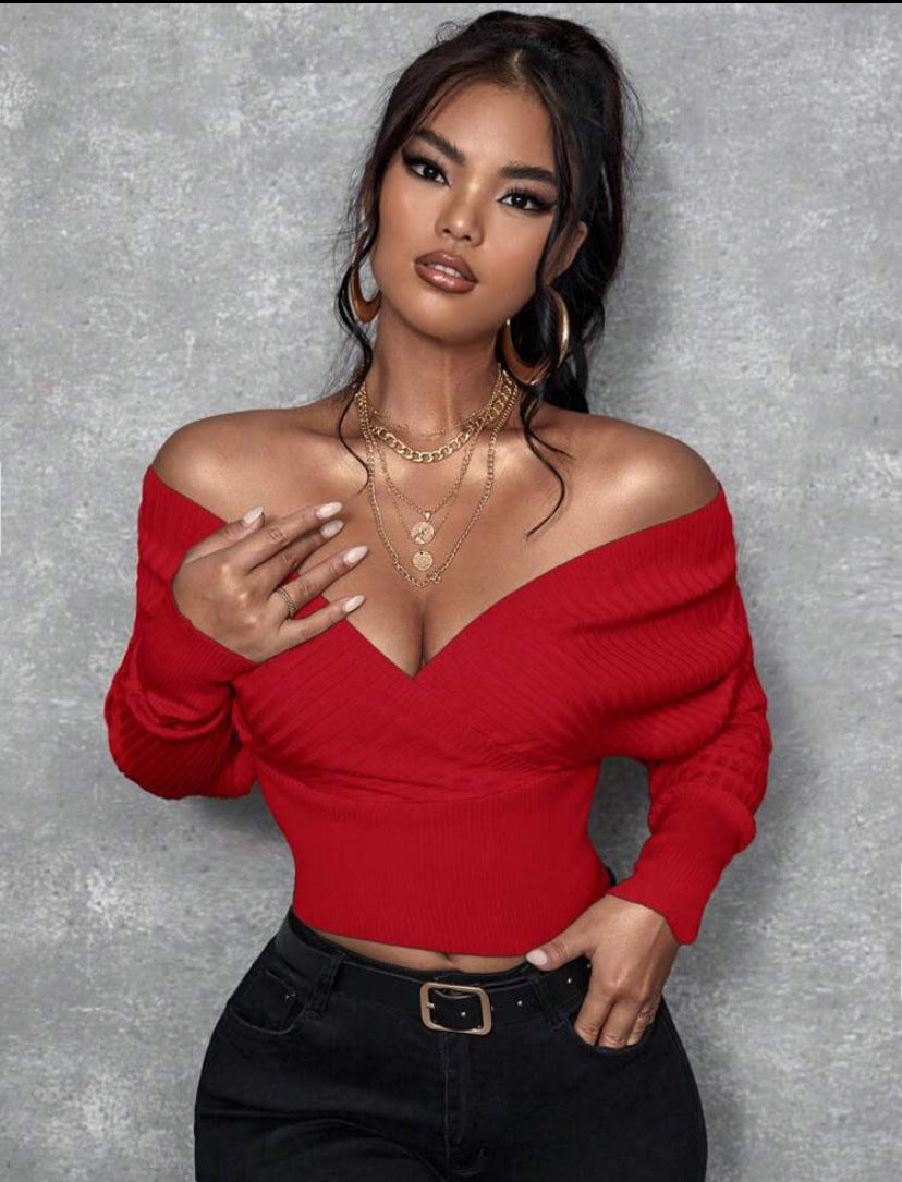 Off-shoulder Strikket Top til Kvinder (Kan bæres på to måder)