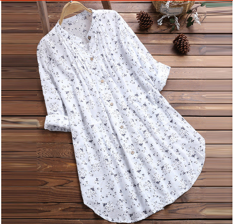 Stand Collar Loose Casual Women's Shirt