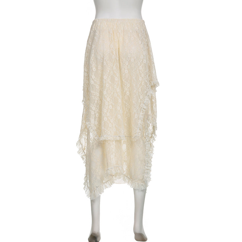 Women's Fashion Casual Vacation Style Low Waist Double Layer Lace Long Dress