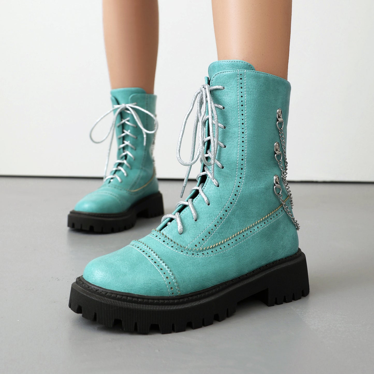 Large-size Womens Chunky-heeled Mid-calf Dr Martens Boots For Fall And Winter