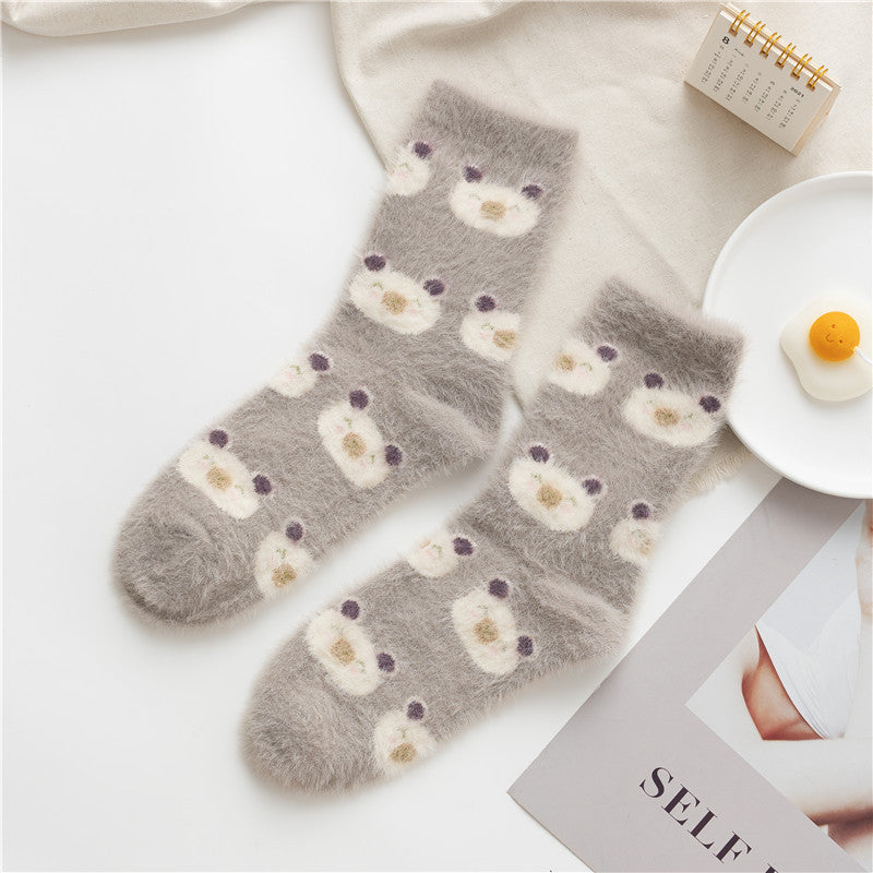 Mink Fleece Socks Coral Fleece Female Cartoon Animal