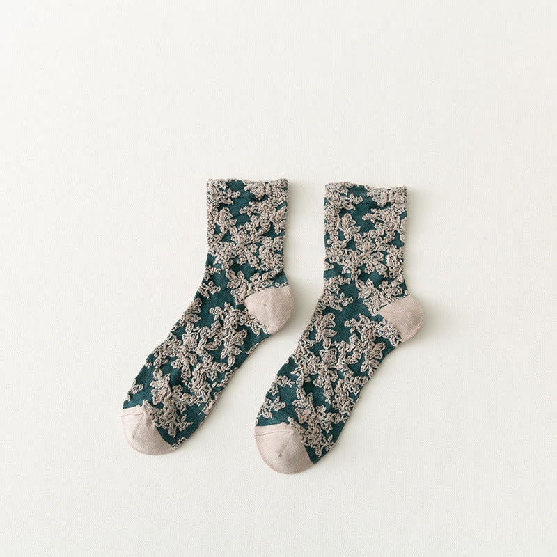 Palace Style Green Middle Tube Retro Autumn And Winter Socks Women