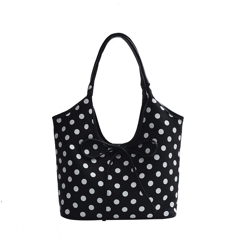 Hand-carrying Retro Casual Tote Bag Fashion Polka Dot Underarm Bag Large Capacity