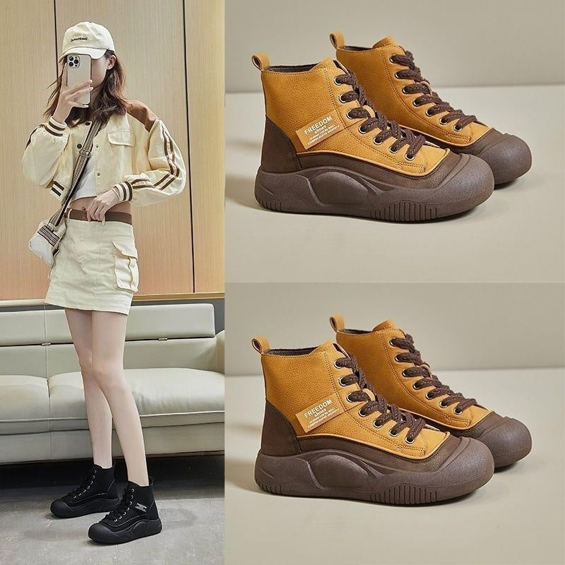 Retro Casual Womens High Top Leather Shoes That Add Height And Create A Slimming Look
