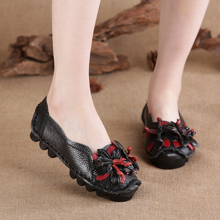 Rubber Socofy Soft Flat Leather Loafers