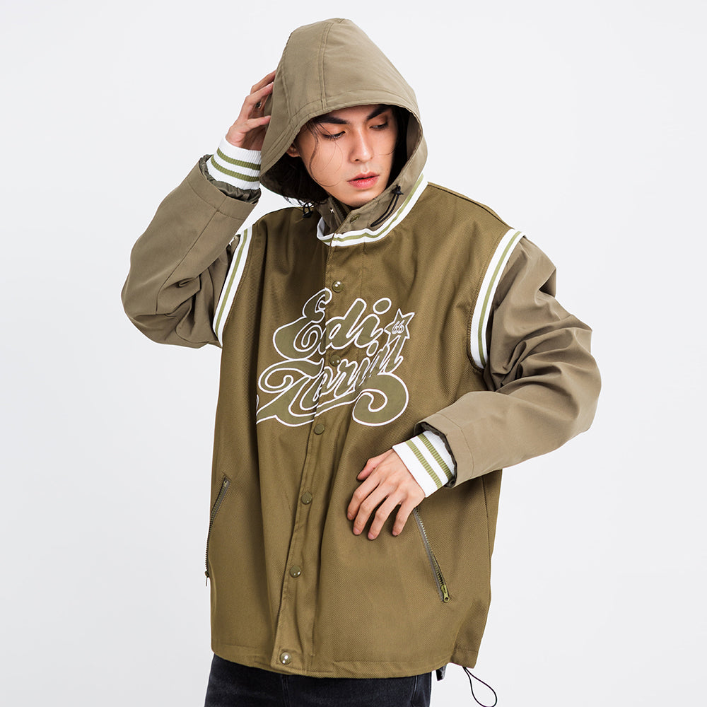 Loose Casual Spring And Autumn Embroidered Letter Splicing Fake Two-piece Hoodie