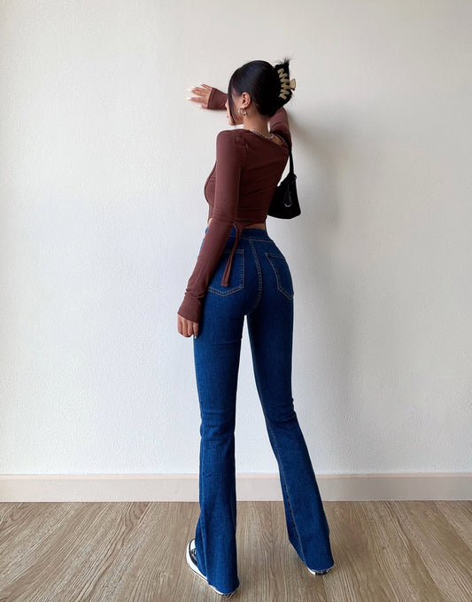 Amerikanske Retro Slim-fit Jeans med Dobbelt Knaplomme