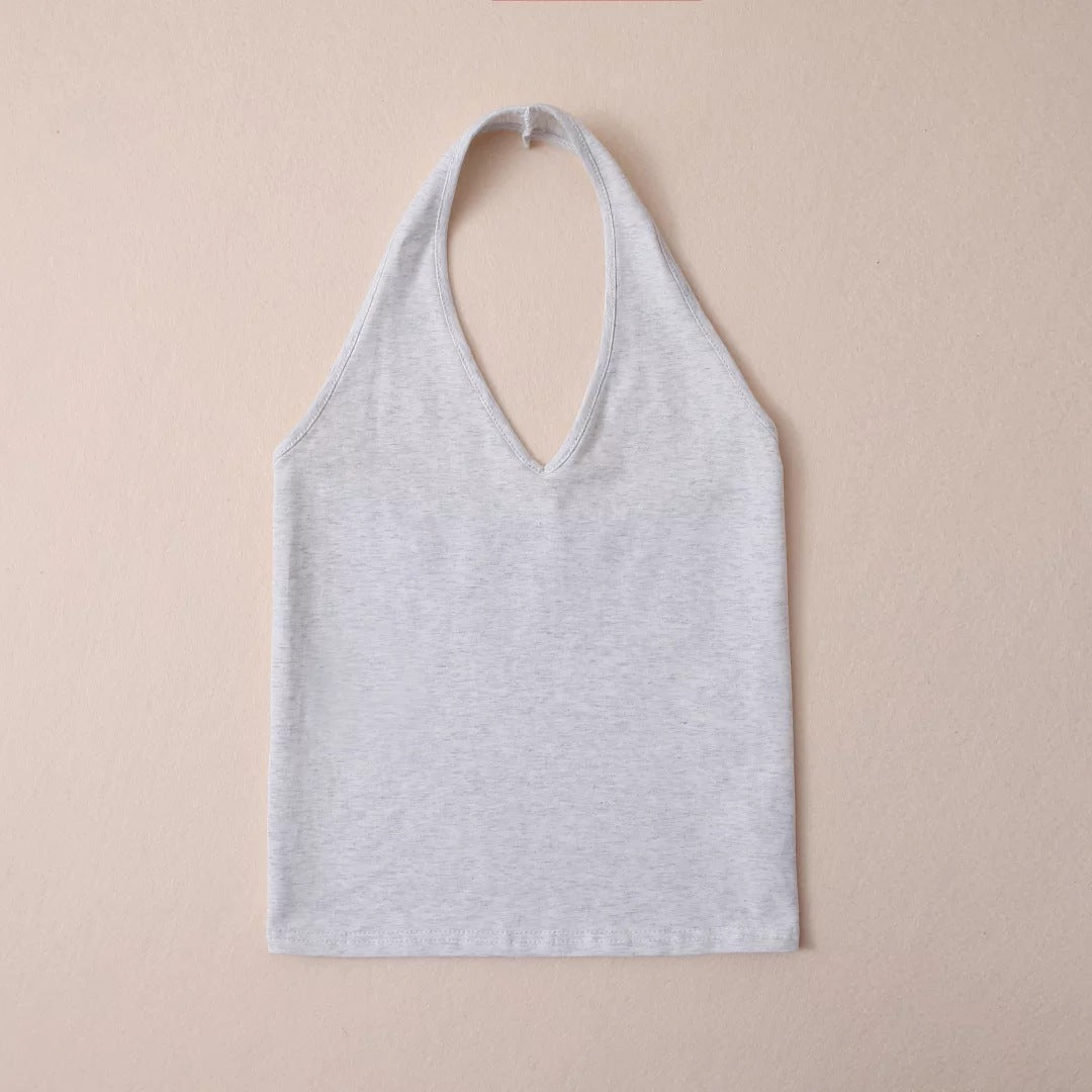 Solid Color Cropped Slim Back Showing Chest Halter Camisole